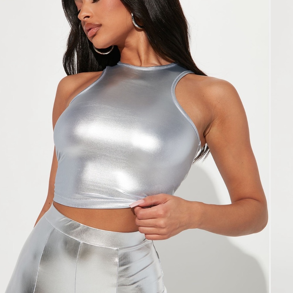 Fashion Nova Metallic Silver Crop Top